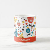 Mid Century Modern Kleurrijke Bloemen Custom Name Koffiemok (Center)
