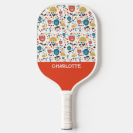 Mid Century Modern Kleurrijke Bloemen Custom Name Pickleball Paddle