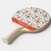 Mid Century Modern Kleurrijke Bloemen Custom Name Tafeltennisbatje (Voorkant Gekanteld)