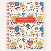 Mid Century Modern Kleurrijke Bloemen Patroon Albu Notitieboek (Voorkant)