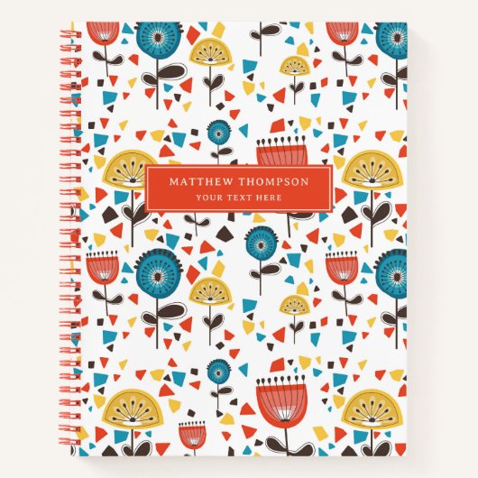Mid Century Modern Kleurrijke Bloemen Patroon Albu Notitieboek (Voorkant)