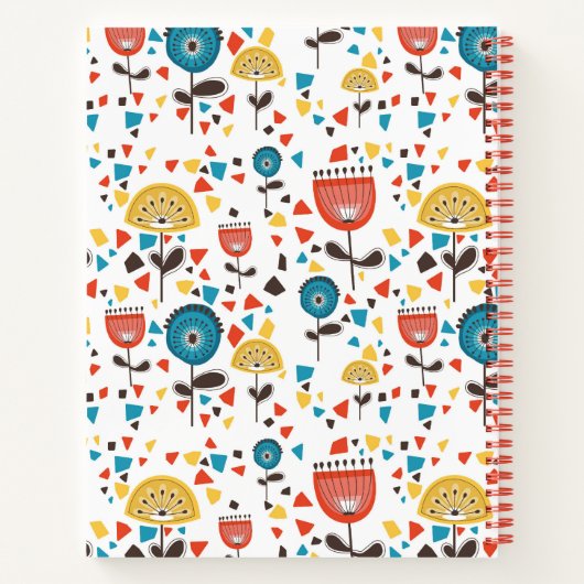 Mid Century Modern Kleurrijke Bloemen Patroon Albu Notitieboek (Achterkant)