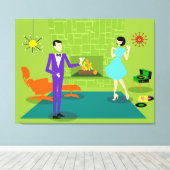 Mid Century Modern Koppel Custom Stretched Canvas (Insitu (Houten vloer))