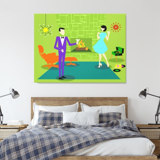 Mid Century Modern Koppel Custom Stretched Canvas (Insitu (Slaapkamer))