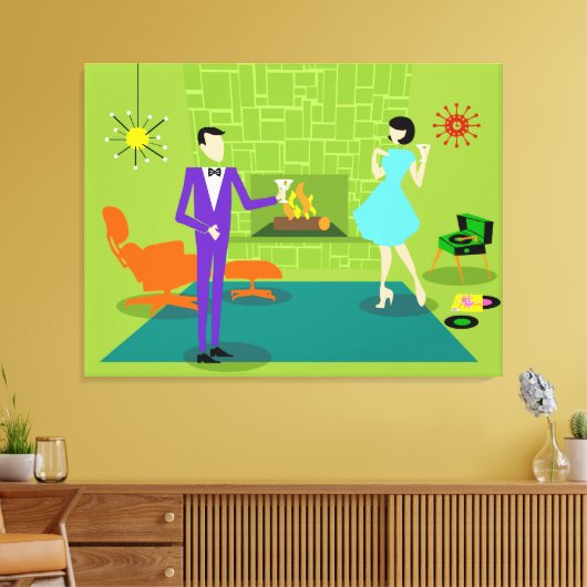 Mid Century Modern Koppel Custom Stretched Canvas Afdruk (Insitu (Woonkamer))