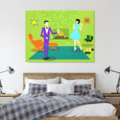 Mid Century Modern Koppel Custom Stretched Canvas Afdruk (Insitu (Slaapkamer))