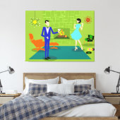 Mid Century Modern Koppel Uitgerekt Canvas Print (Insitu (Slaapkamer))