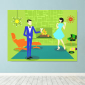 Mid Century Modern Koppel Uitgerekt Canvas Print (Insitu (Houten vloer))