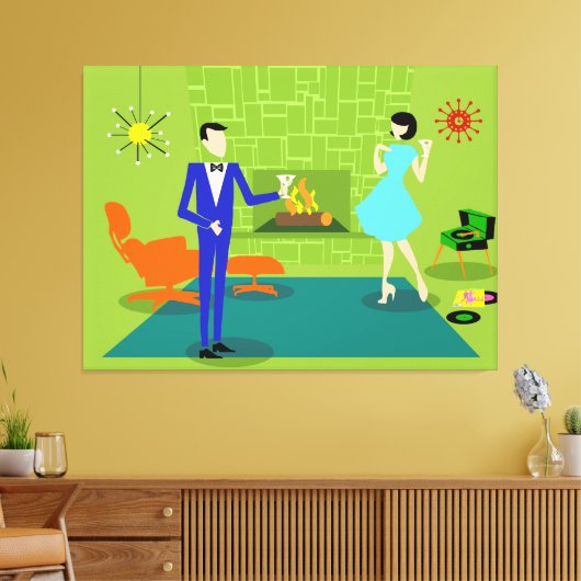 Mid Century Modern Koppel Uitgerekt Canvas Print (Insitu (Woonkamer))