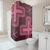 Mid Century Modern kruist donkerrood Douchegordijn (In situ)