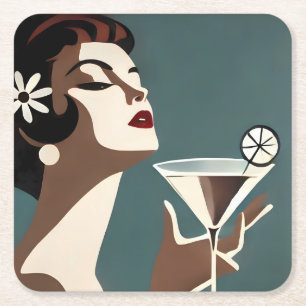 Mid Century Modern Kunst De Martini DIva Kartonnen Onderzetters