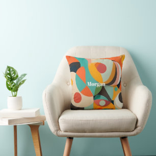 Mid Century Modern Kunst Monogram of Naam, Geometr Kussen