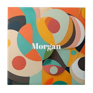 Mid Century Modern Kunst Monogram of Naam, Geometr Tegeltje