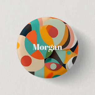 Mid Century Modern Kunst, Naam of Initiaal Geometr Ronde Button 3,2 Cm