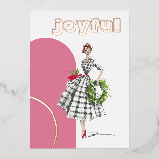 Mid Century Modern Lady Foil Holiday Card Folie Feestdagenkaart