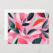 Mid Century Modern Leaf Pattern in Bold Pink Briefkaart (Voorkant / Achterkant)