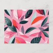 Mid Century Modern Leaf Pattern in Bold Pink Briefkaart (Voorkant)