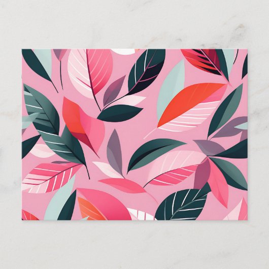 Mid Century Modern Leaf Pattern in Bold Pink Briefkaart (Voorkant)