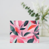Mid Century Modern Leaf Pattern in Bold Pink Briefkaart (Staand voorkant)