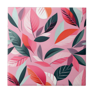 Mid Century Modern Leaf Pattern in Bold Pink Tegeltje