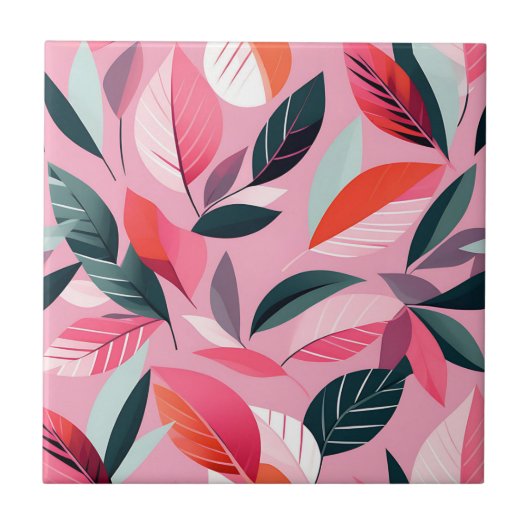 Mid Century Modern Leaf Pattern in Bold Pink Tegeltje (Voorkant)