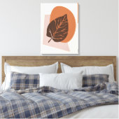 Mid-Century Modern Leaf Silhouette Brown en Beige Canvas Afdruk (Insitu (Slaapkamer))