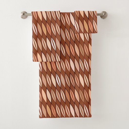 Mid Century Modern Leaves, Cocoa Brown en Beige Bad Handdoek (Insitu)