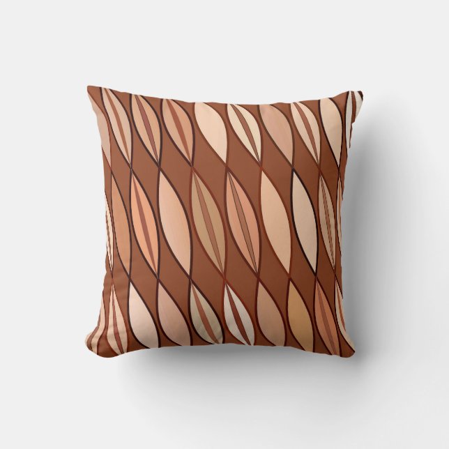 Mid Century Modern Leaves, Cocoa Brown en Beige Kussen (Voorkant)