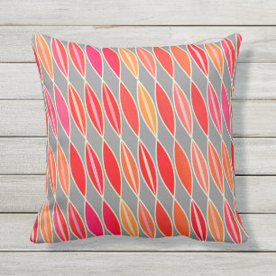 Mid Century Modern Leaves, Coral Oranje en Grijs Buitenkussen