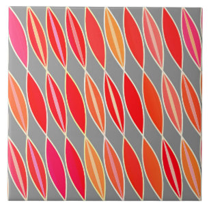 Mid Century Modern Leaves, Coral Oranje en Grijs Tegeltje