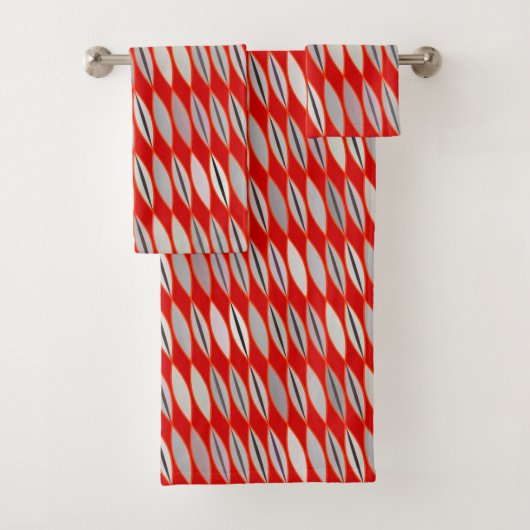 Mid Century Modern Leaves, Donker Rood en Grijs Bad Handdoek (Insitu)