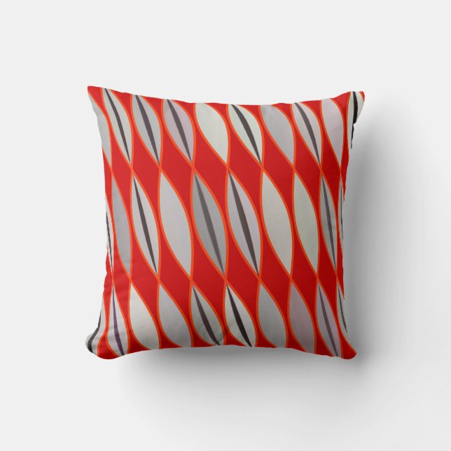 Mid Century Modern Leaves, Donker Rood en Grijs Kussen (Voorkant)