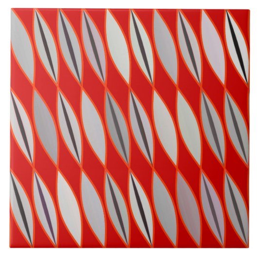 Mid Century Modern Leaves, Donker Rood en Grijs Tegeltje (Voorkant)