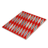 Mid Century Modern Leaves, Donker Rood en Grijs Tegeltje (Zijkant)