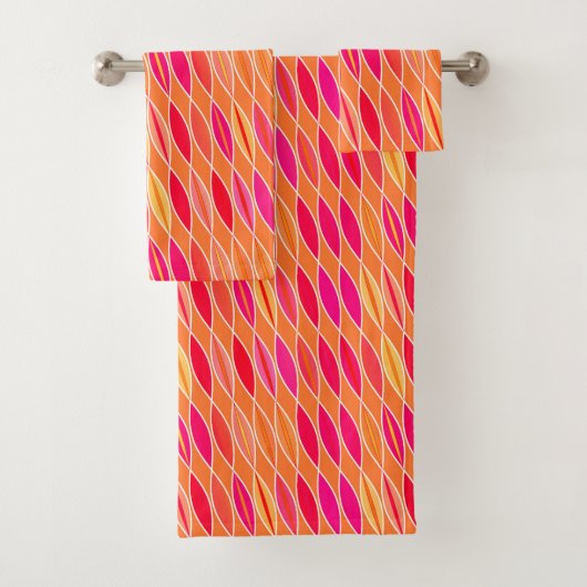 Mid Century Modern Leaves, Fuchsia Pink en Oranje Bad Handdoek (Insitu)