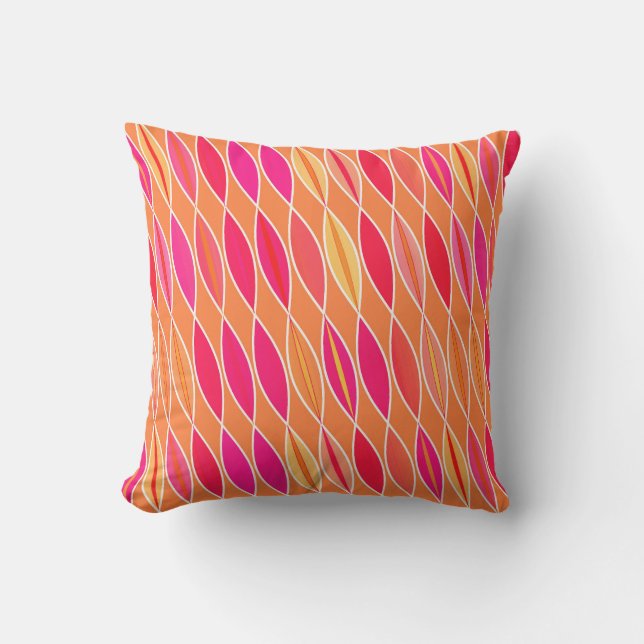 Mid Century Modern Leaves, Fuchsia Pink en Oranje Buitenkussen (Voorkant)