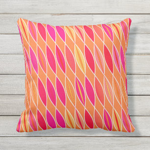 Mid Century Modern Leaves, Fuchsia Pink en Oranje Buitenkussen