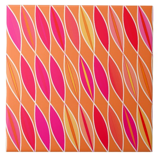 Mid Century Modern Leaves, Fuchsia Pink en Oranje Tegeltje (Voorkant)