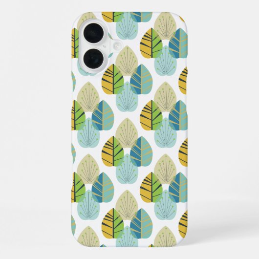 Mid Century Modern Leaves in Green and Gold iPhone Hoesje (Achterkant)