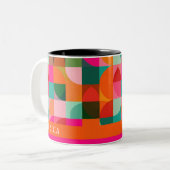 Mid Century Modern Levendig Geometrisch Patroon Na Tweekleurige Koffiemok (Voorkant links)