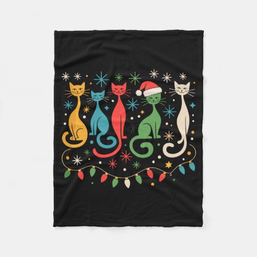 Mid Century Modern Look Cats Xmas Retro 50s 60s Fleece Deken (Voorkant)