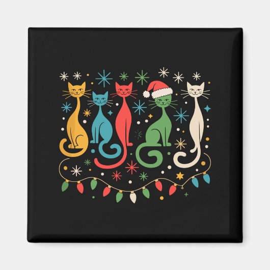 Mid Century Modern Look Cats Xmas Retro 50s 60s Magneet (Voorkant)