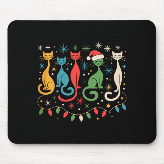 Mid Century Modern Look Cats Xmas Retro 50s 60s  Muismat (Voorkant)