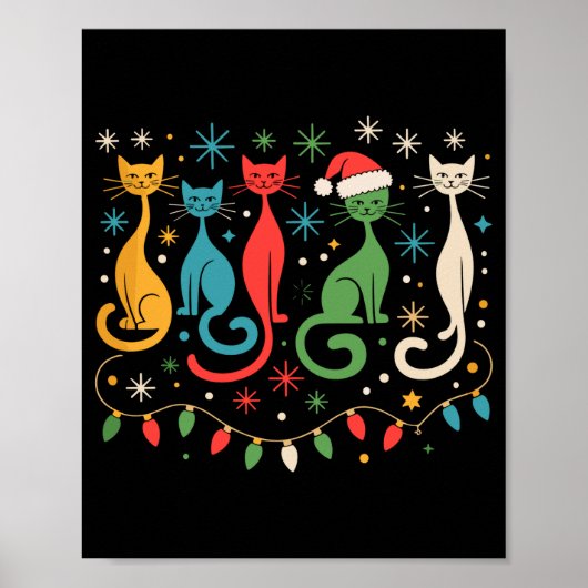 Mid Century Modern Look Cats Xmas Retro 50s 60s  Poster (Voorkant)