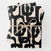 Mid Century Modern Loop Patroon in zwart en crème Inpakpapier Vel (In situ)