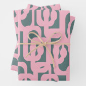 Mid Century Modern Loop Patroon Roze en Groen Inpakpapier Vel (In situ)