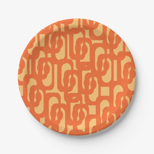 Mid Century Modern Loop Pattern in Oranje Mustard Papieren Bordje (Voorkant)