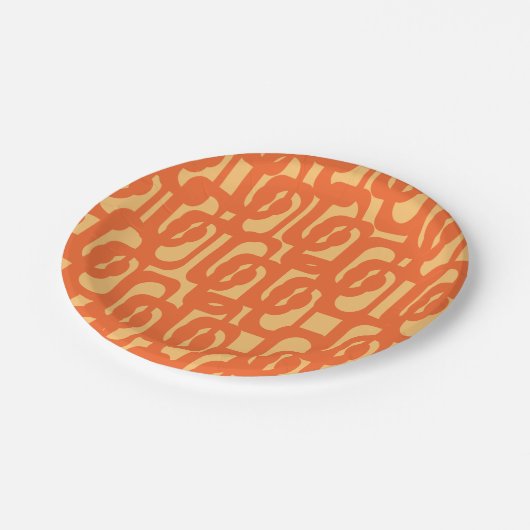 Mid Century Modern Loop Pattern in Oranje Mustard Papieren Bordje (Gekanteld)