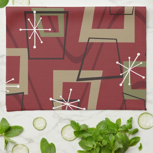 Mid Century Modern Maroon Theedoek (Gevouwen)