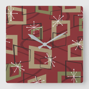 Mid Century Modern Maroon Vierkante Klok
